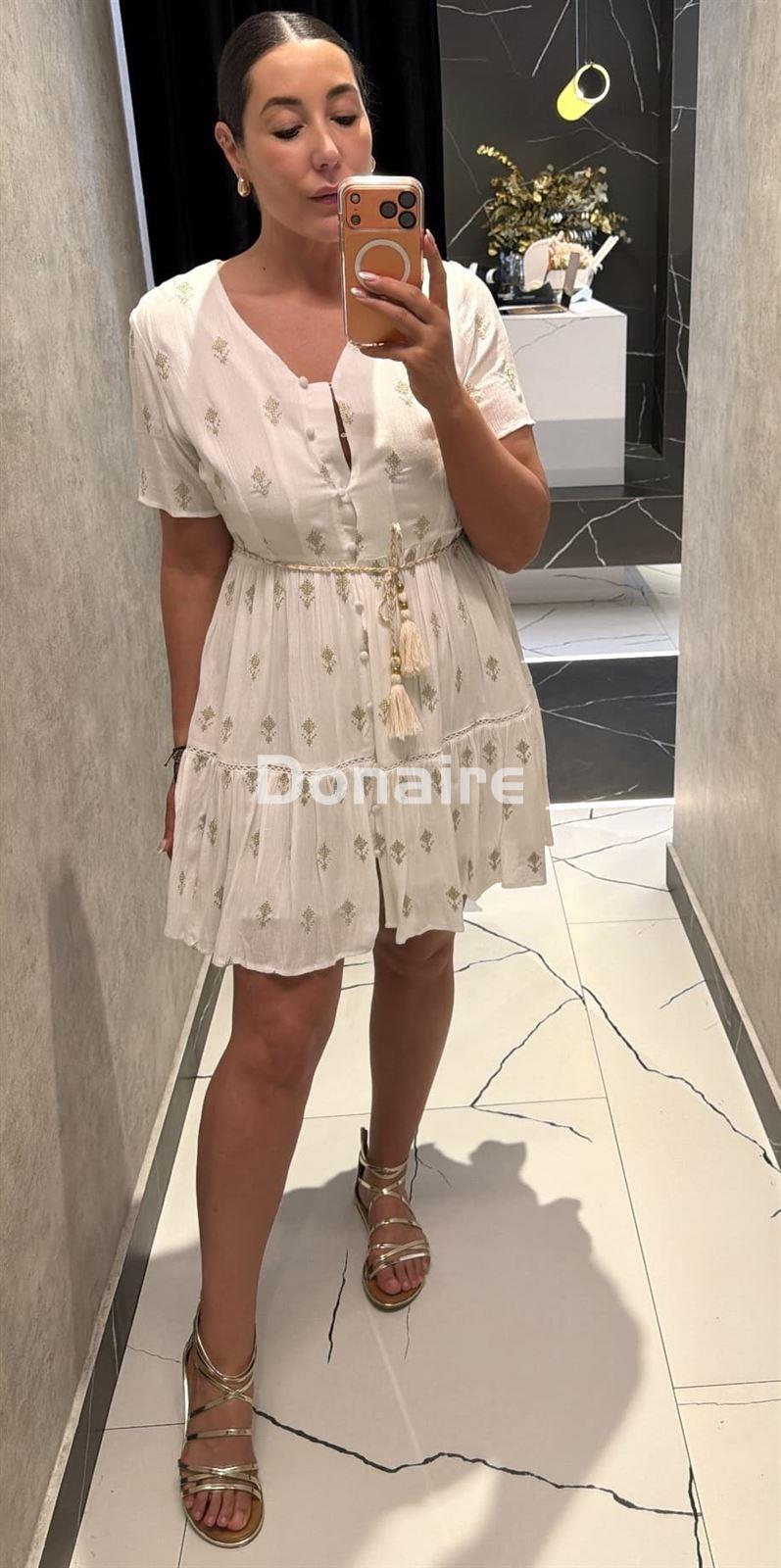 Vestido blanco y dorado manga corta Goa Goa - Imagen 3