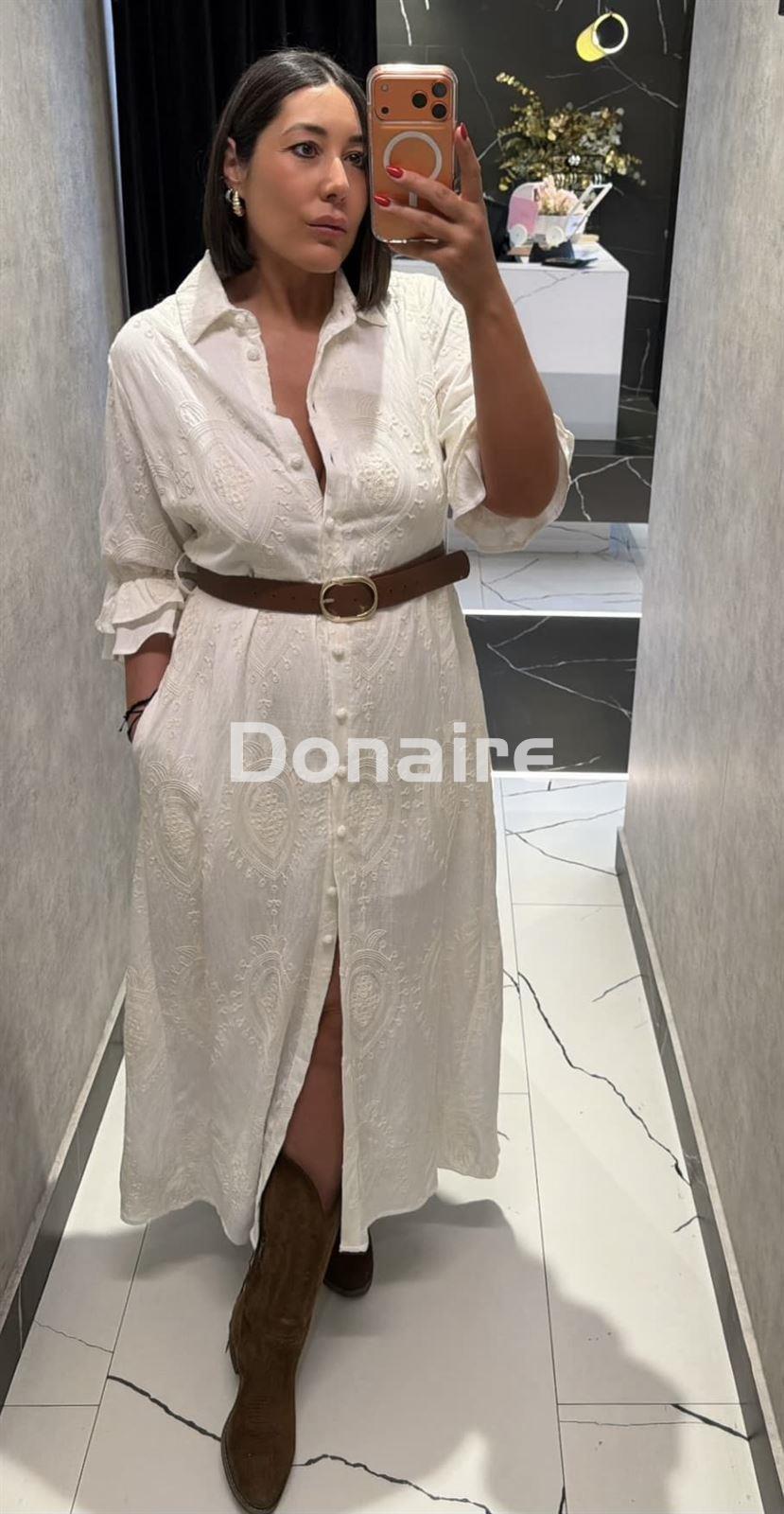 Vestido camisero largo crudo BSB - Imagen 1