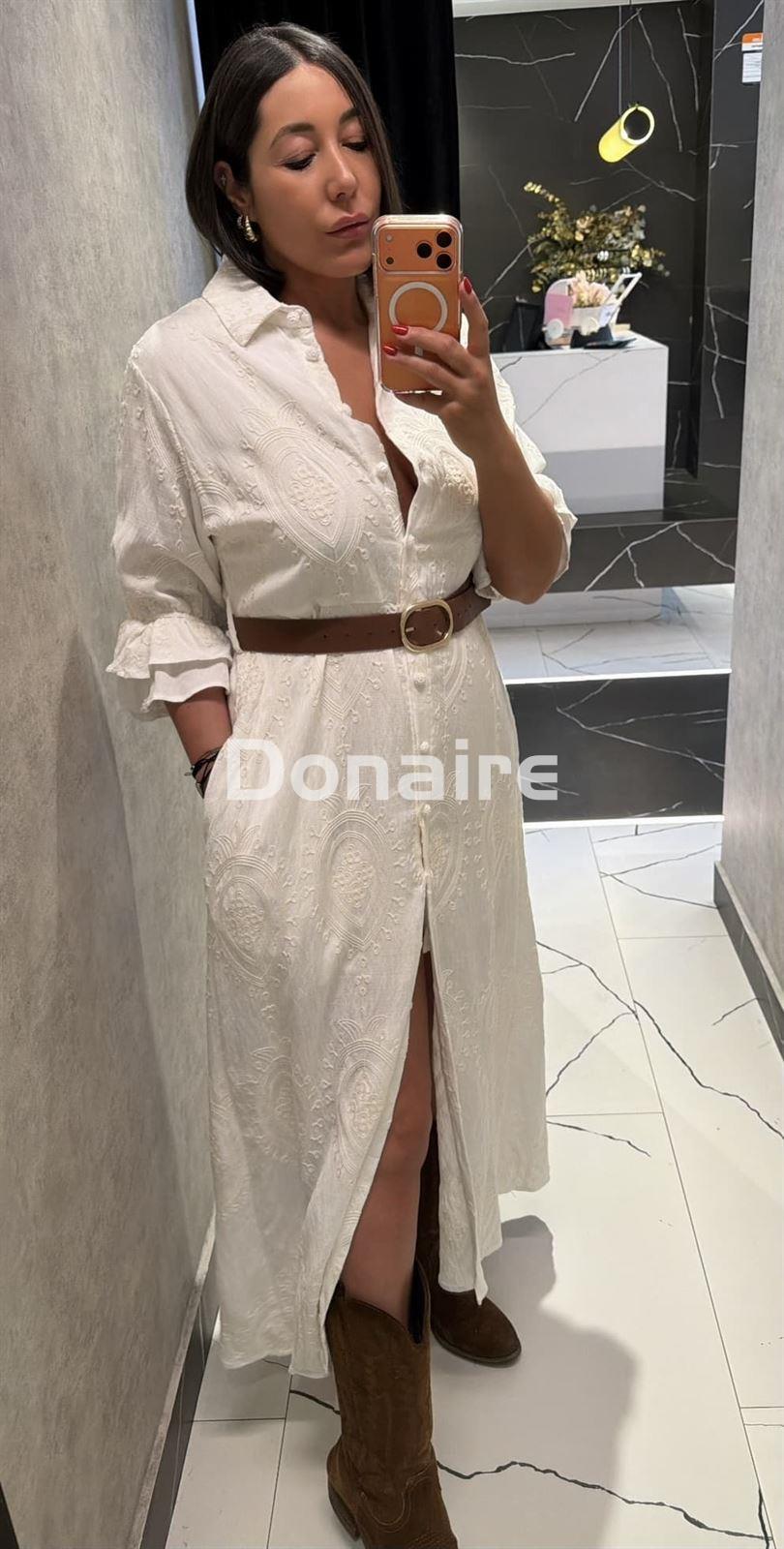 Vestido camisero largo crudo BSB - Imagen 2