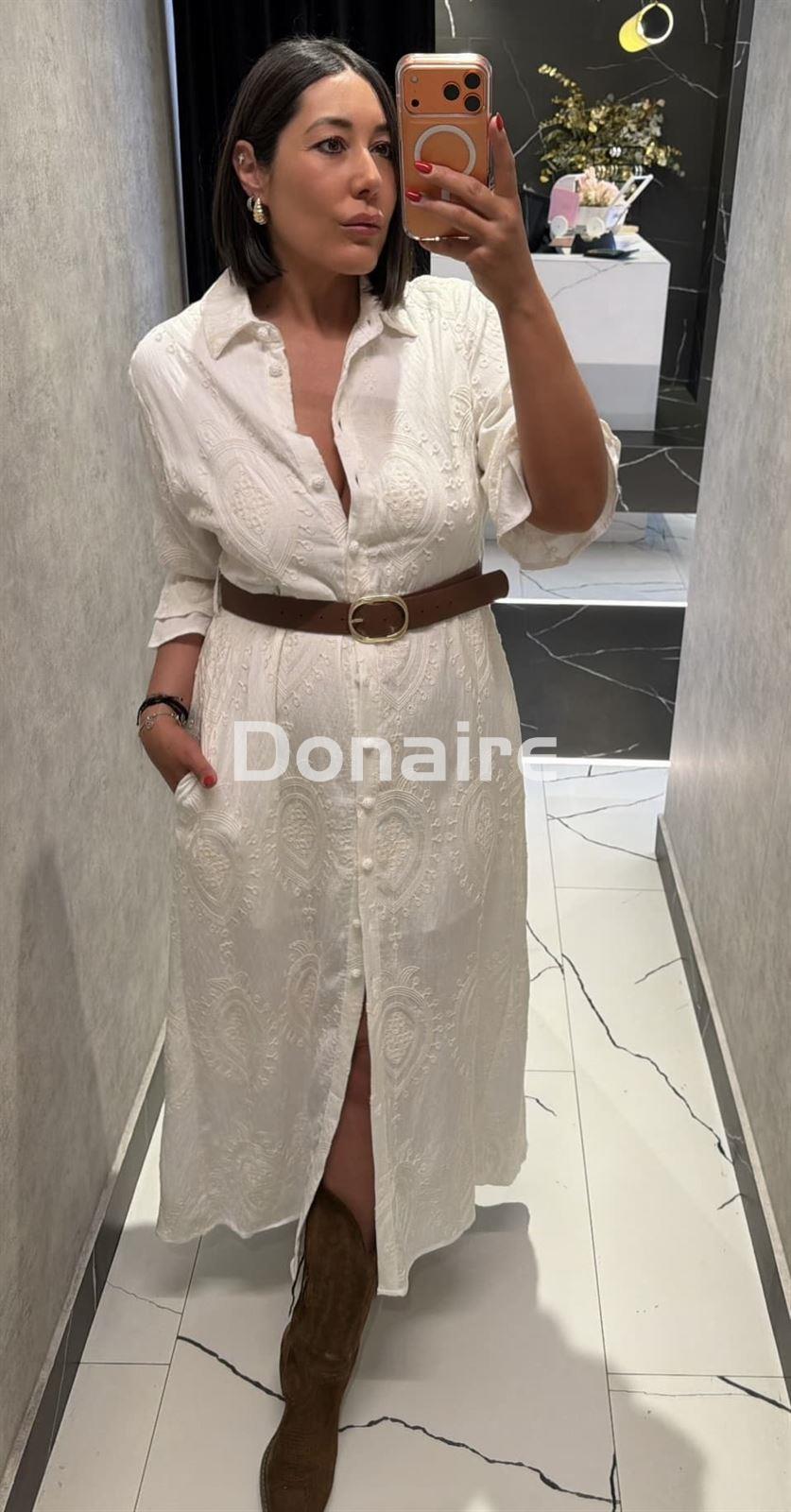 Vestido camisero largo crudo BSB - Imagen 3