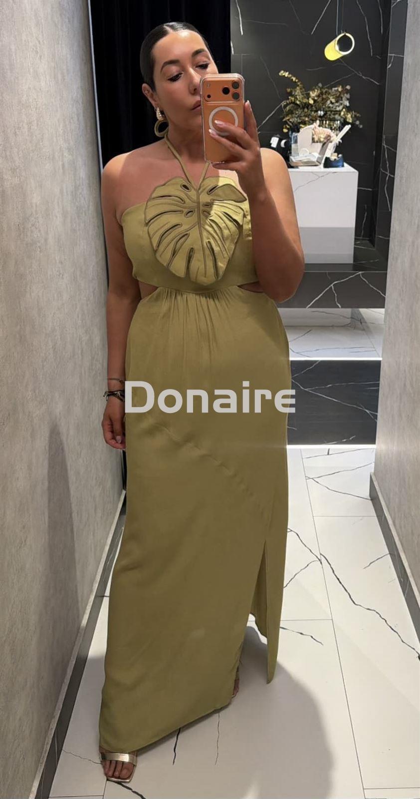 Vestido cut out verde detalle hoja open - Imagen 1