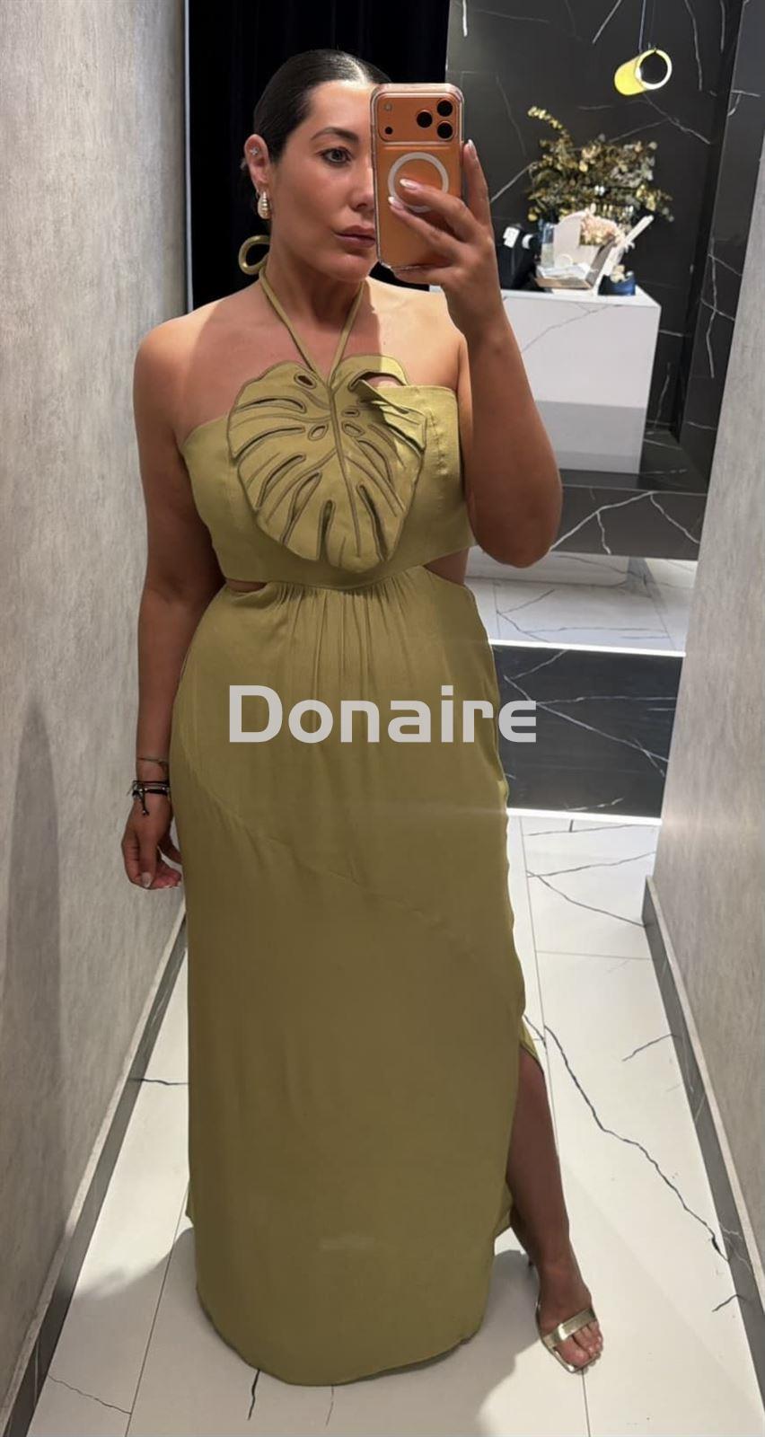 Vestido cut out verde detalle hoja open - Imagen 2