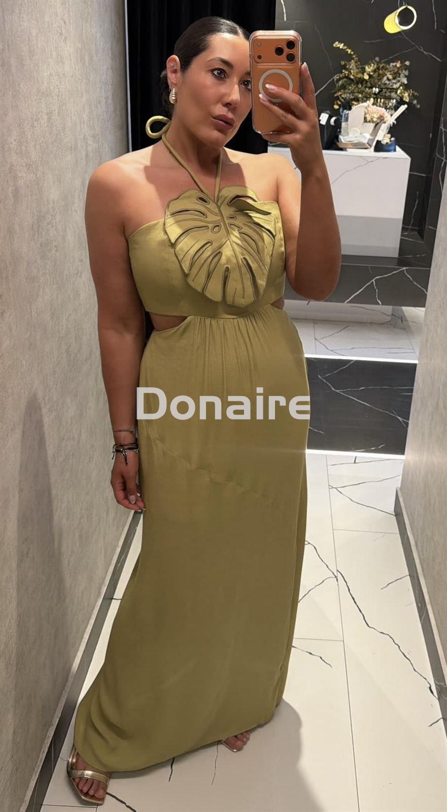 Vestido cut out verde detalle hoja open - Imagen 3