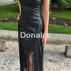 Vestido efecto piel flecos largo OPEN - Imagen 1