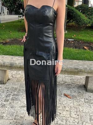 Vestido efecto piel flecos largo OPEN - Imagen 1