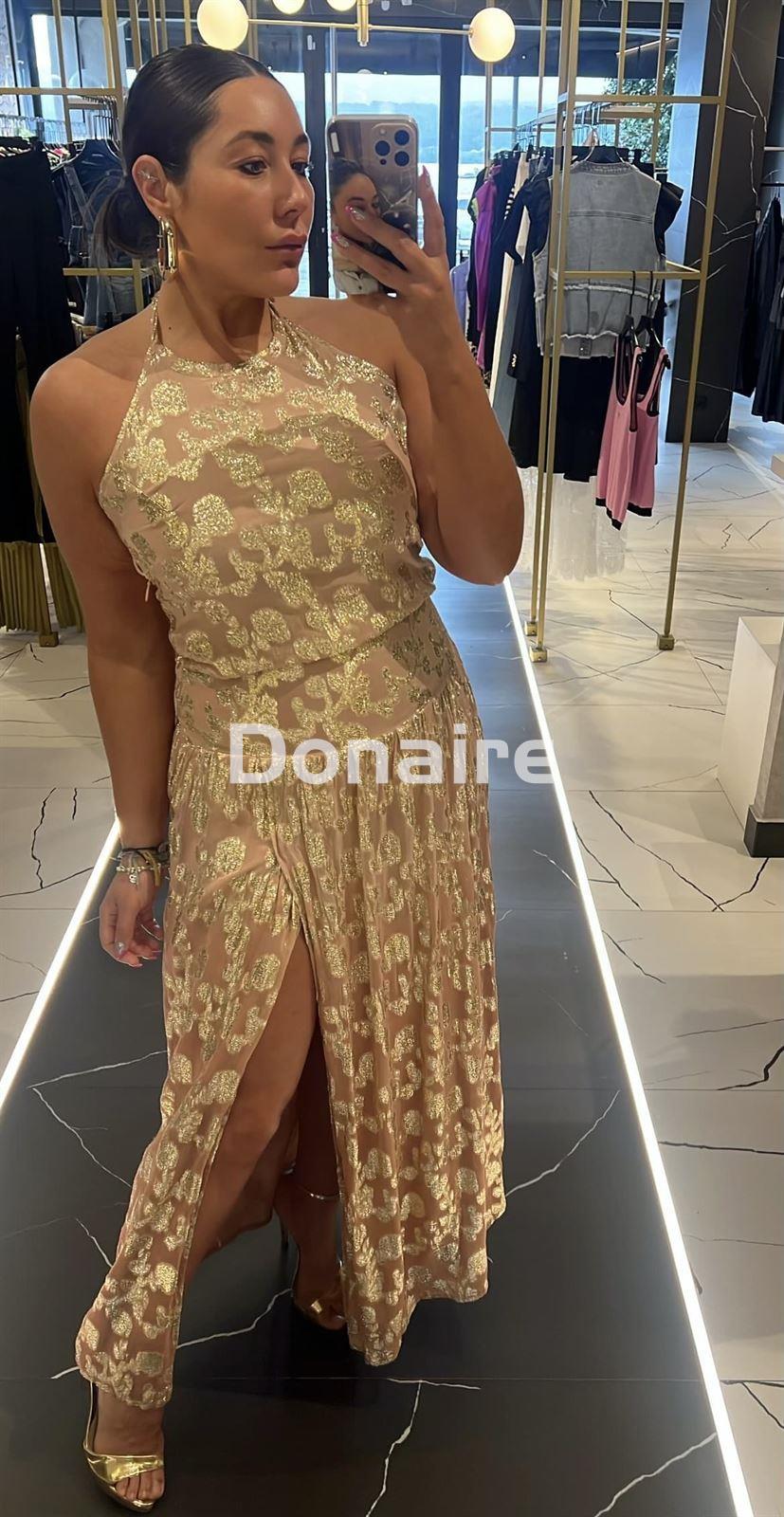 Vestido escote halter nude y dorado Trash and Luxury - Imagen 1
