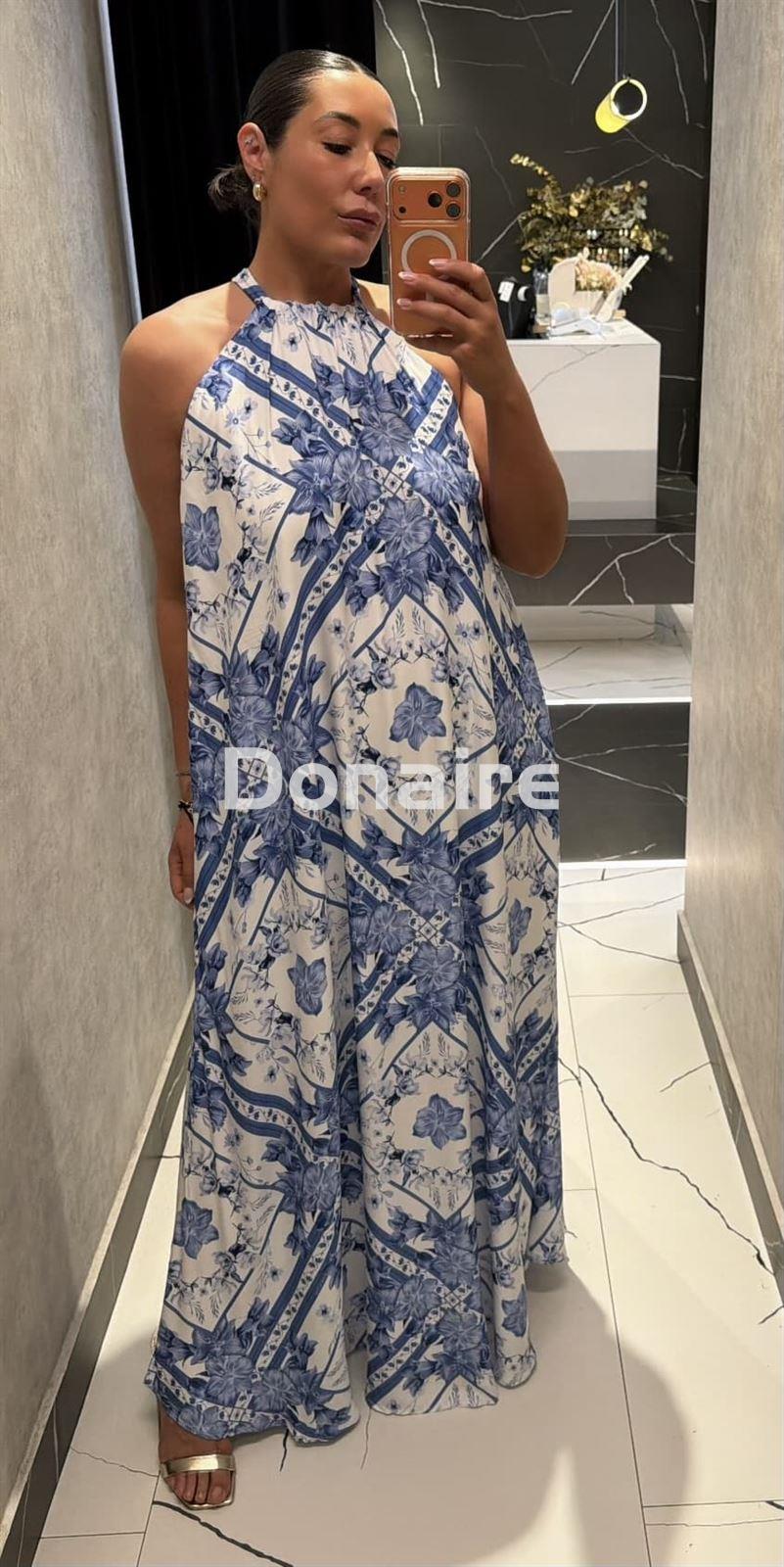 Vestido escote halter print blanco y azul Lez a Lez - Imagen 1