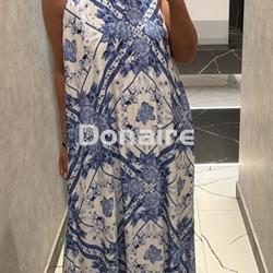 Vestido escote halter print blanco y azul Lez a Lez - Imagen 1