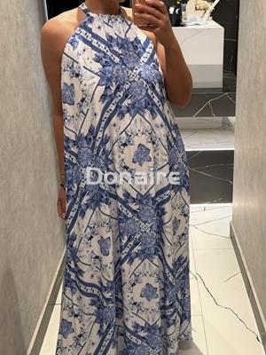 Vestido escote halter print blanco y azul Lez a Lez - Imagen 1