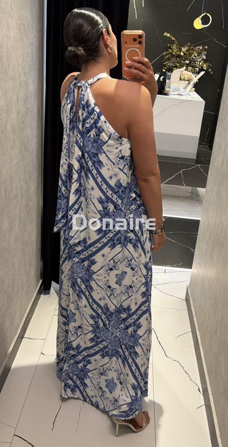 Vestido escote halter print blanco y azul Lez a Lez - Imagen 2
