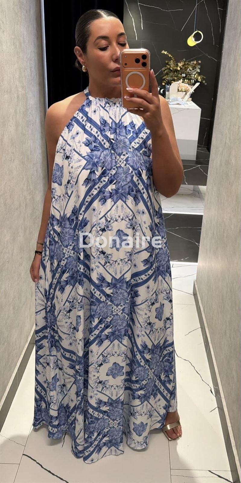 Vestido escote halter print blanco y azul Lez a Lez - Imagen 3