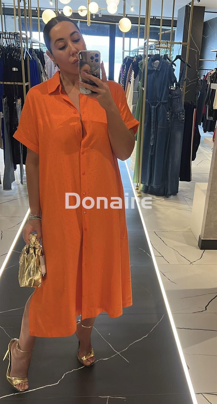 Vestido estilo camisero naranja y strass Lola Casademunt - Imagen 1