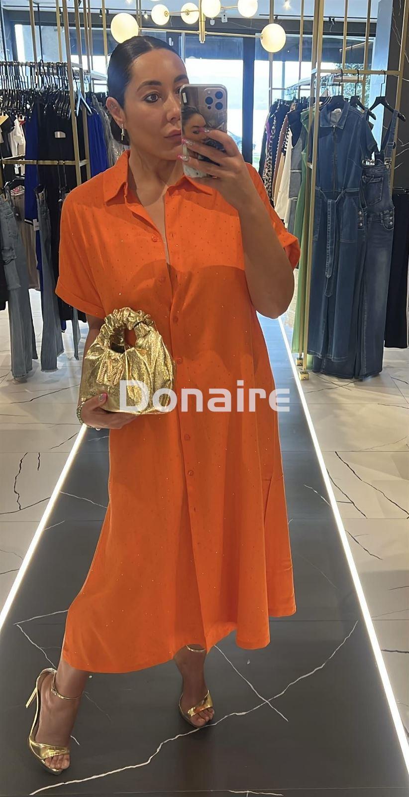 Vestido estilo camisero naranja y strass Lola Casademunt - Imagen 2