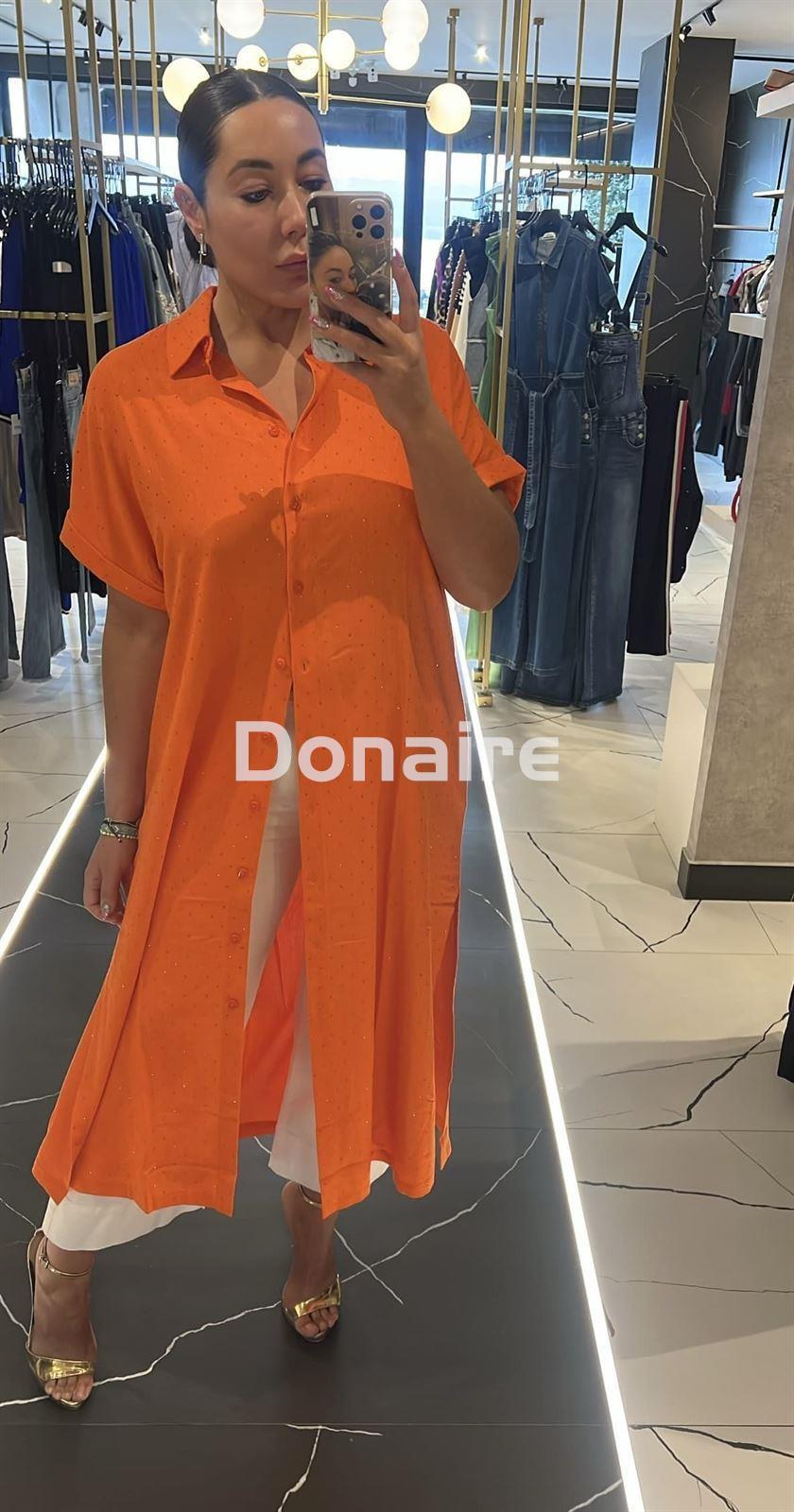 Vestido estilo camisero naranja y strass Lola Casademunt - Imagen 3