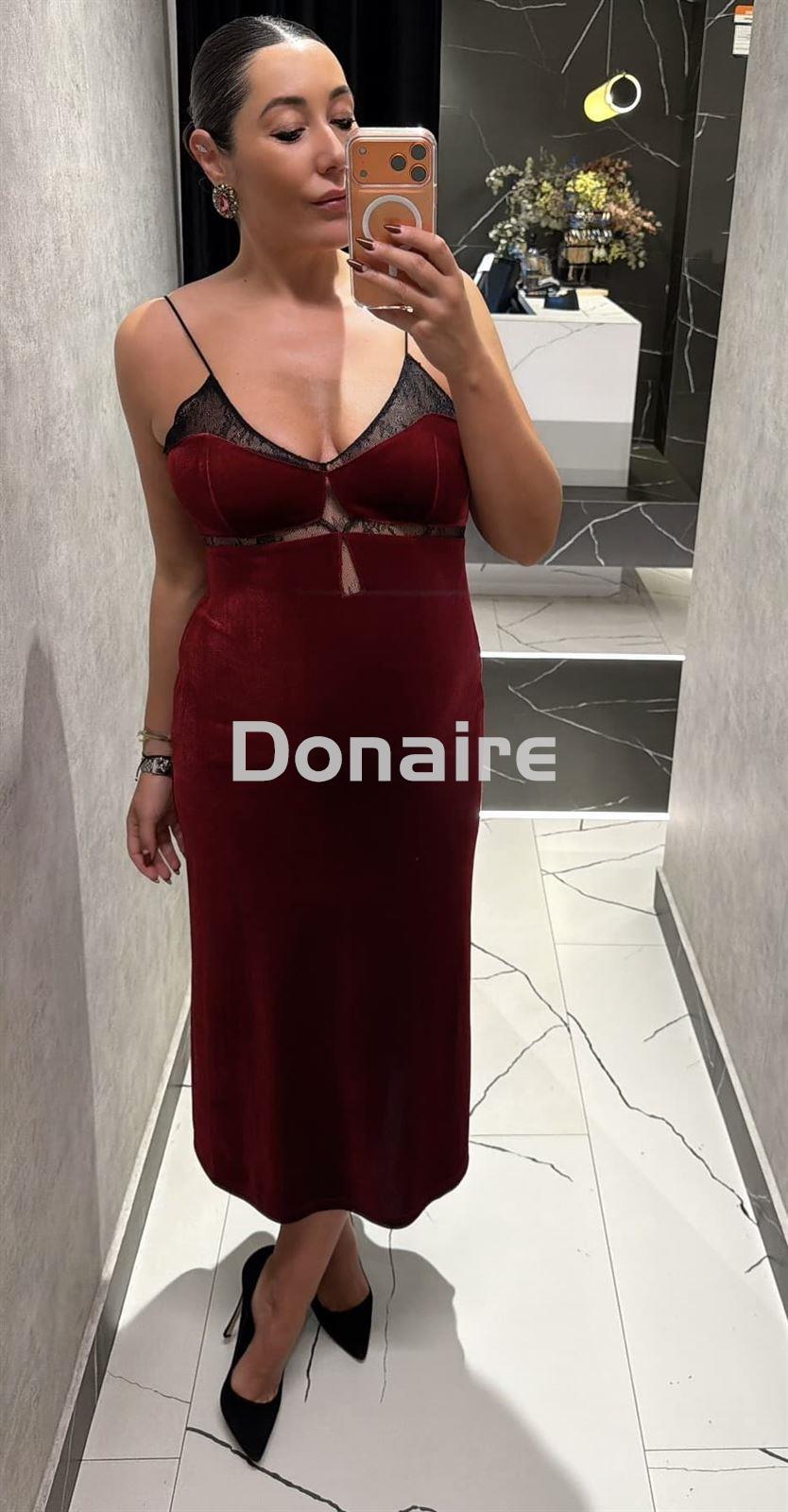 Vestido estilo lencero terciopelo granate Koralline - Imagen 1