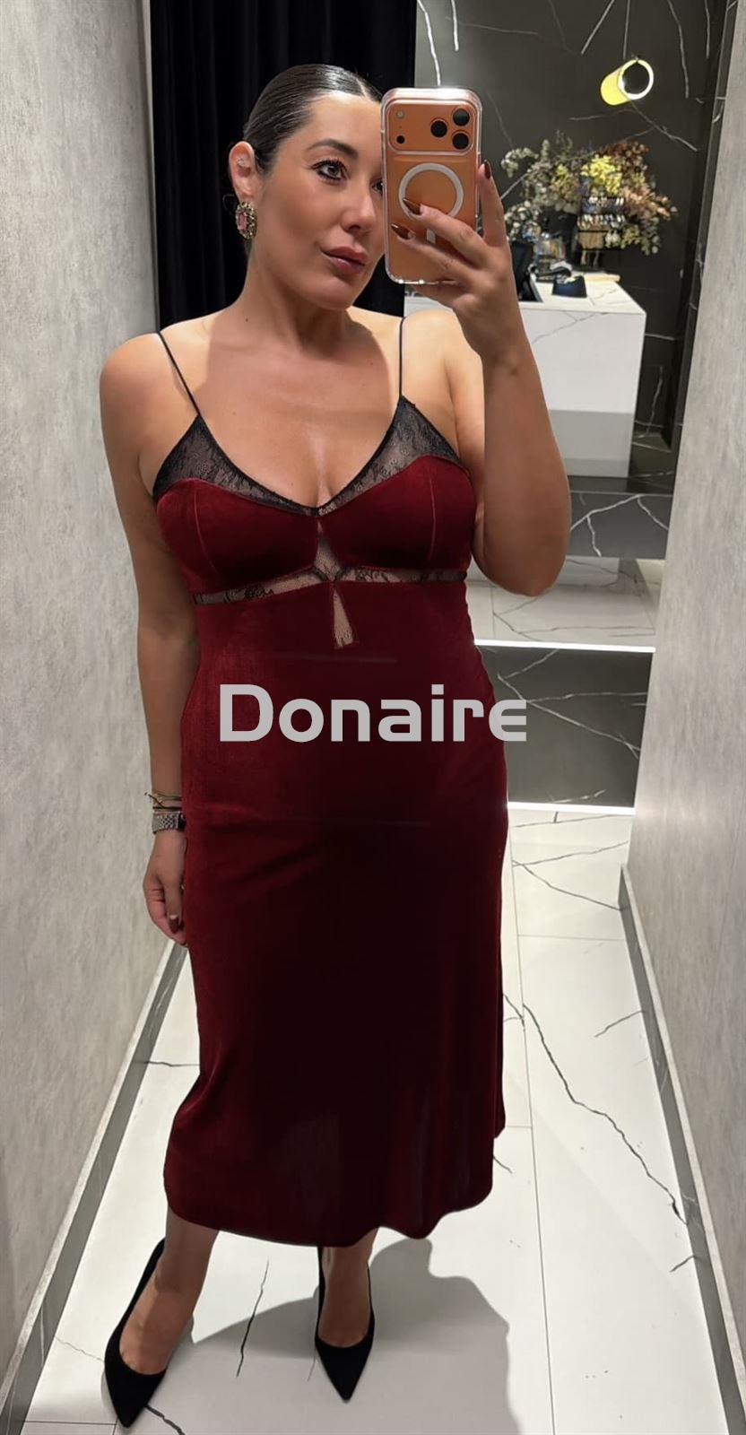 Vestido estilo lencero terciopelo granate Koralline - Imagen 2