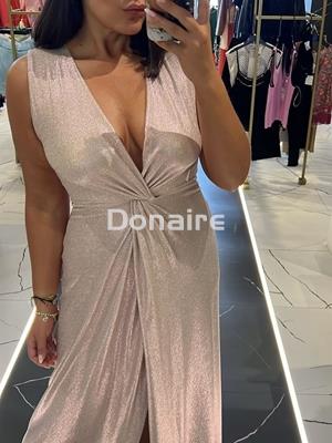 Vestido fiesta rosa palo punto de lurex Phard - Imagen 2