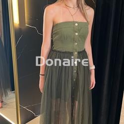 Vestido kaki palabra de honor y tul Dixie - Imagen 1