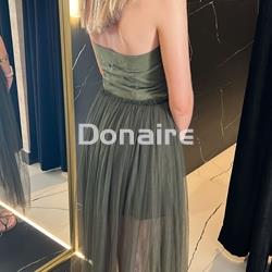 Vestido kaki palabra de honor y tul Dixie - Imagen 2