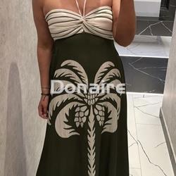 Vestido largo beige y kaki con Palmera Lez a Lez - Imagen 1