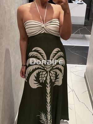 Vestido largo beige y kaki con Palmera Lez a Lez - Imagen 1