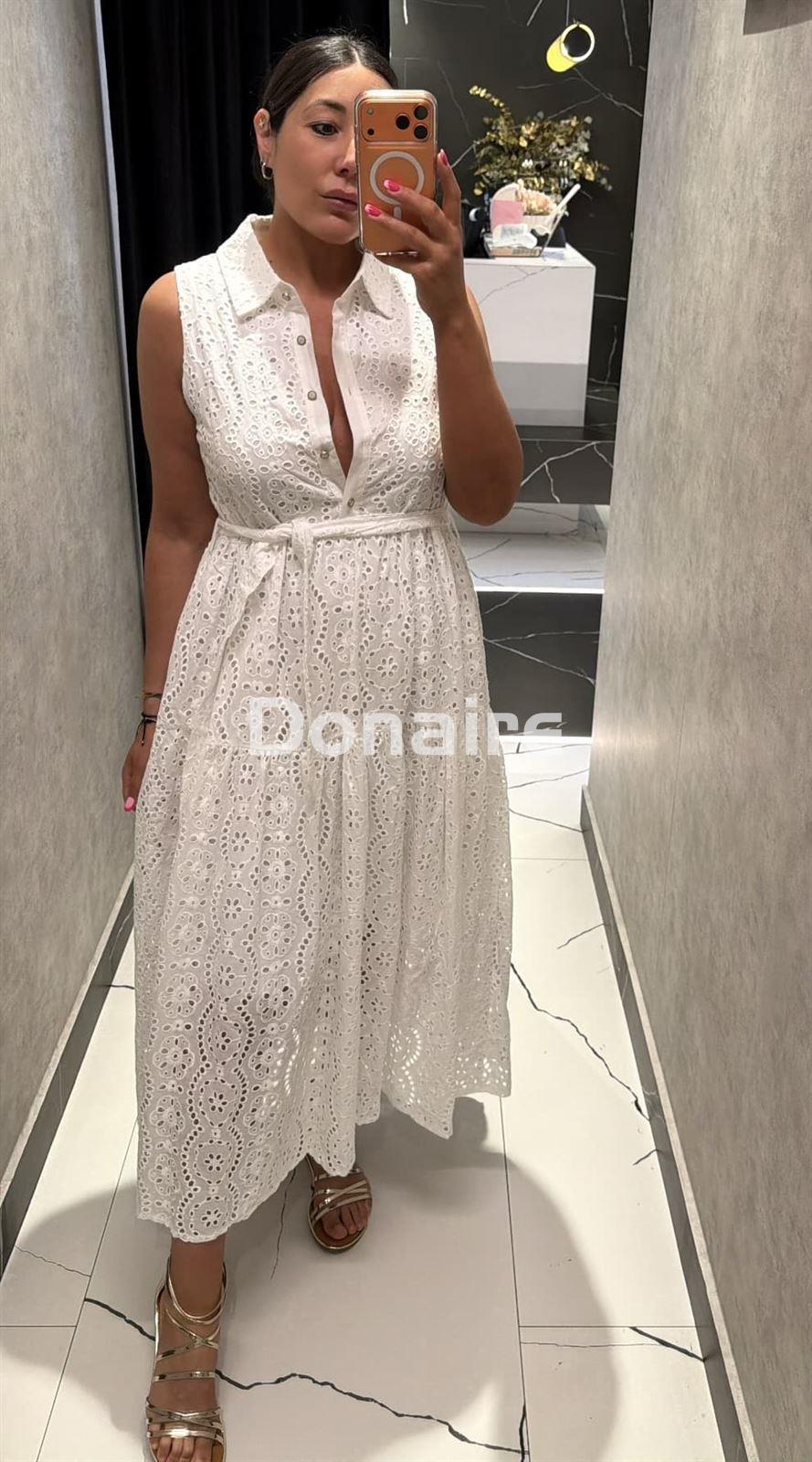 Vestido largo camisero bordado suizo NKN - Imagen 2