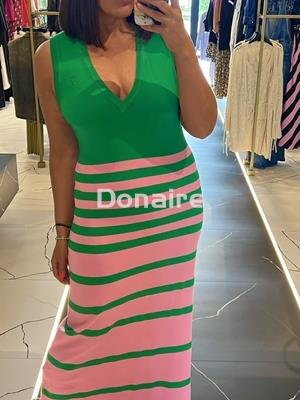 Vestido largo de punto rayas rosa y verde Lola Casademunt - Imagen 1