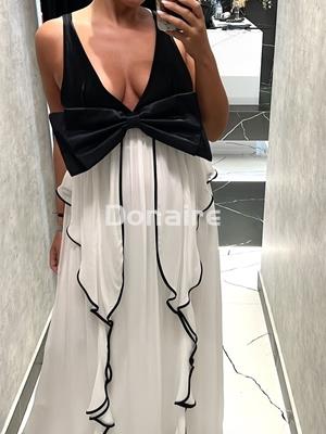 Vestido largo gasa blanco y negro L’CECCI - Imagen 1