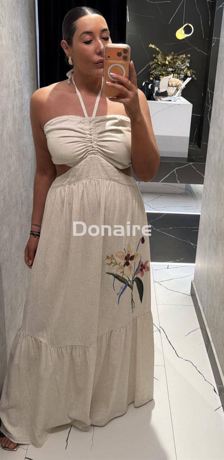 Vestido largo lino flores bordadas Lez a Lez - Imagen 3