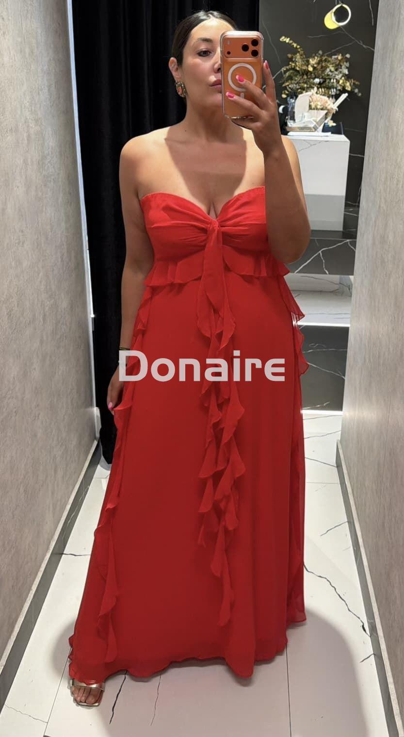 Vestido largo rojo gasa Lez a Lez - Imagen 3
