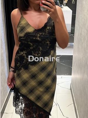 Vestido lencero cuadros y encaje BSB - Imagen 1