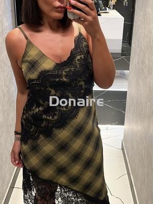 Vestido lencero cuadros y encaje BSB - Imagen 2