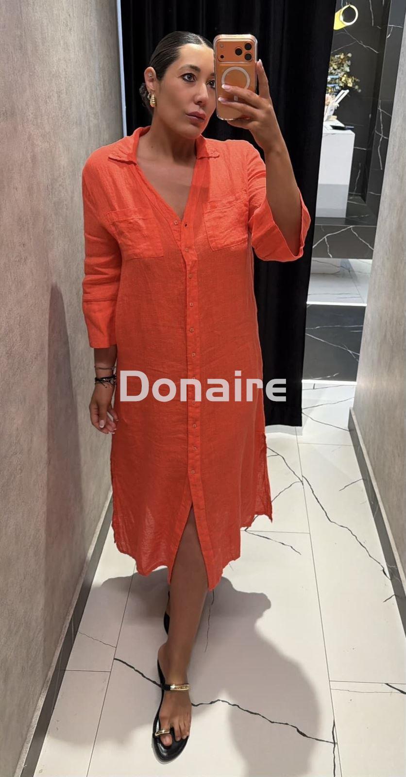 Vestido lino coral neón WNT - Imagen 1