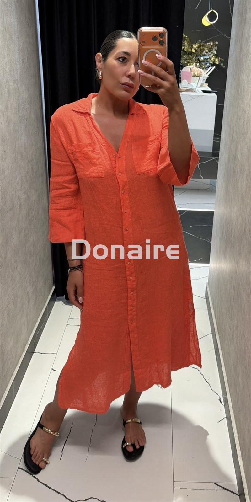 Vestido lino coral neón WNT - Imagen 2