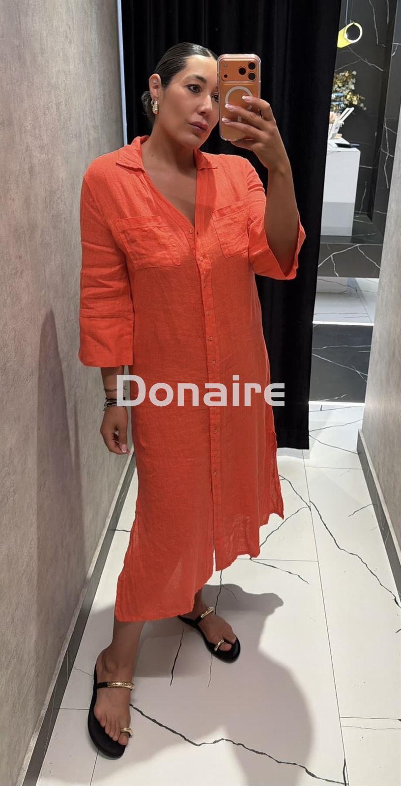 Vestido lino coral neón WNT - Imagen 3