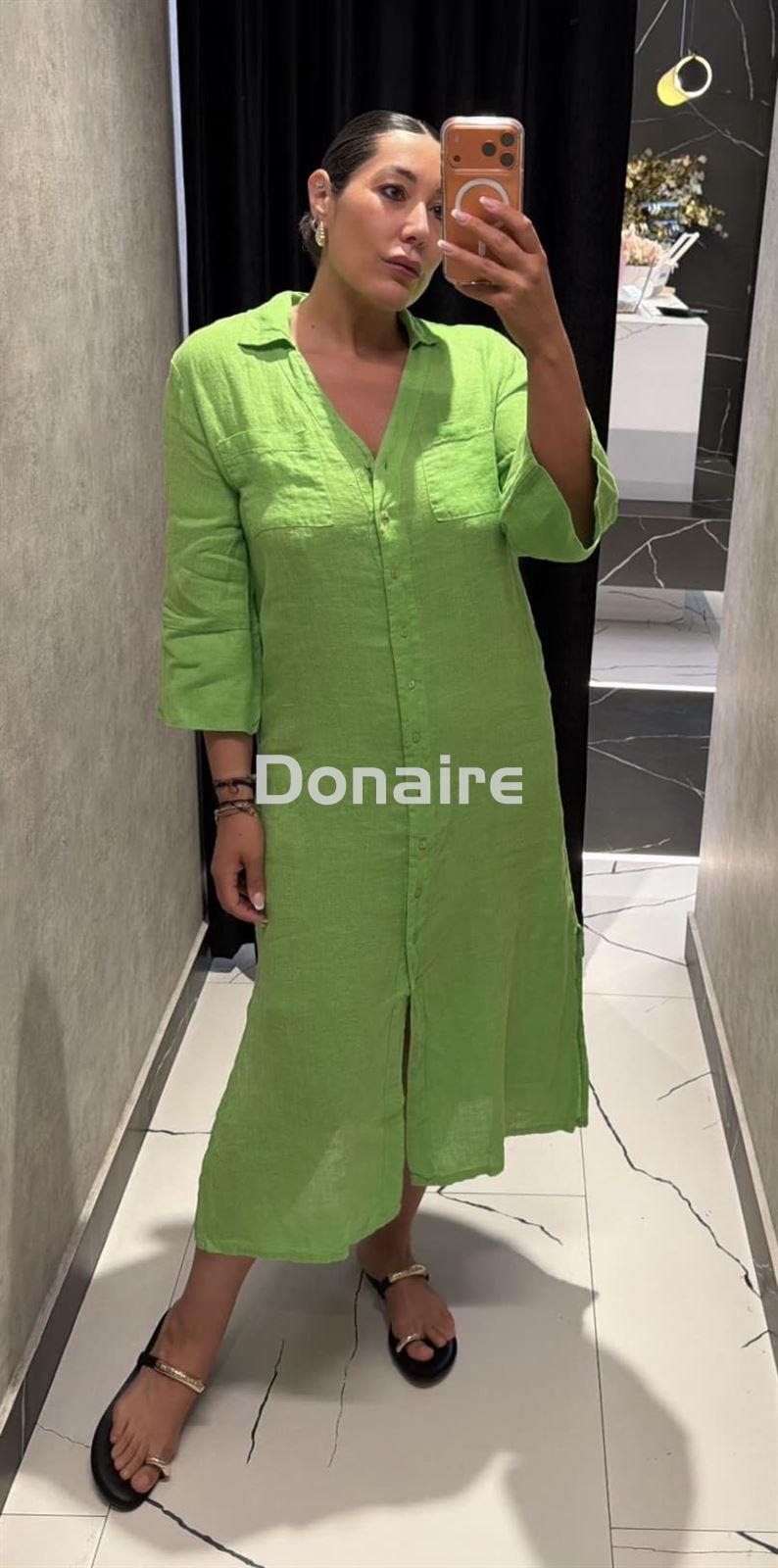 Vestido lino verde flúor WNT - Imagen 1