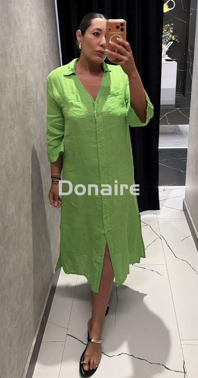 Vestido lino verde flúor WNT - Imagen 2