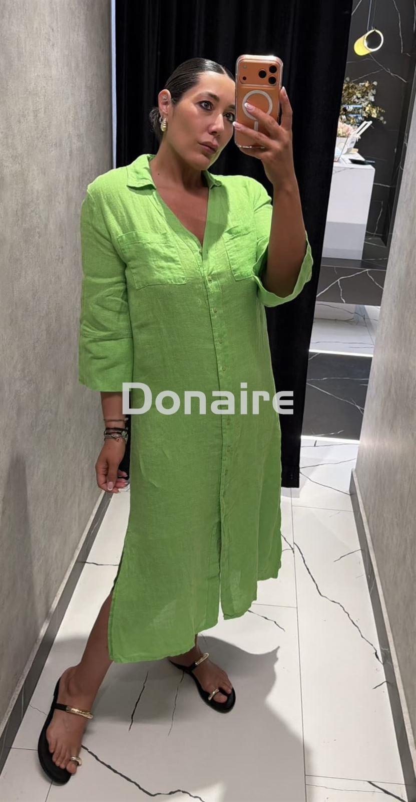 Vestido lino verde flúor WNT - Imagen 3