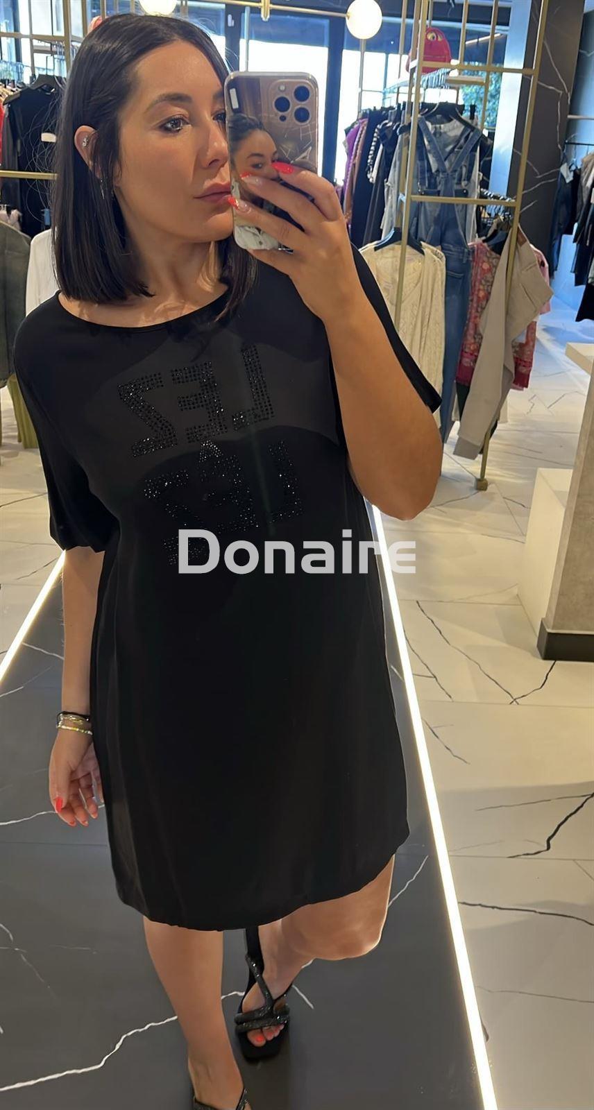 Vestido manga corta negro strass Lez a Lez - Imagen 3