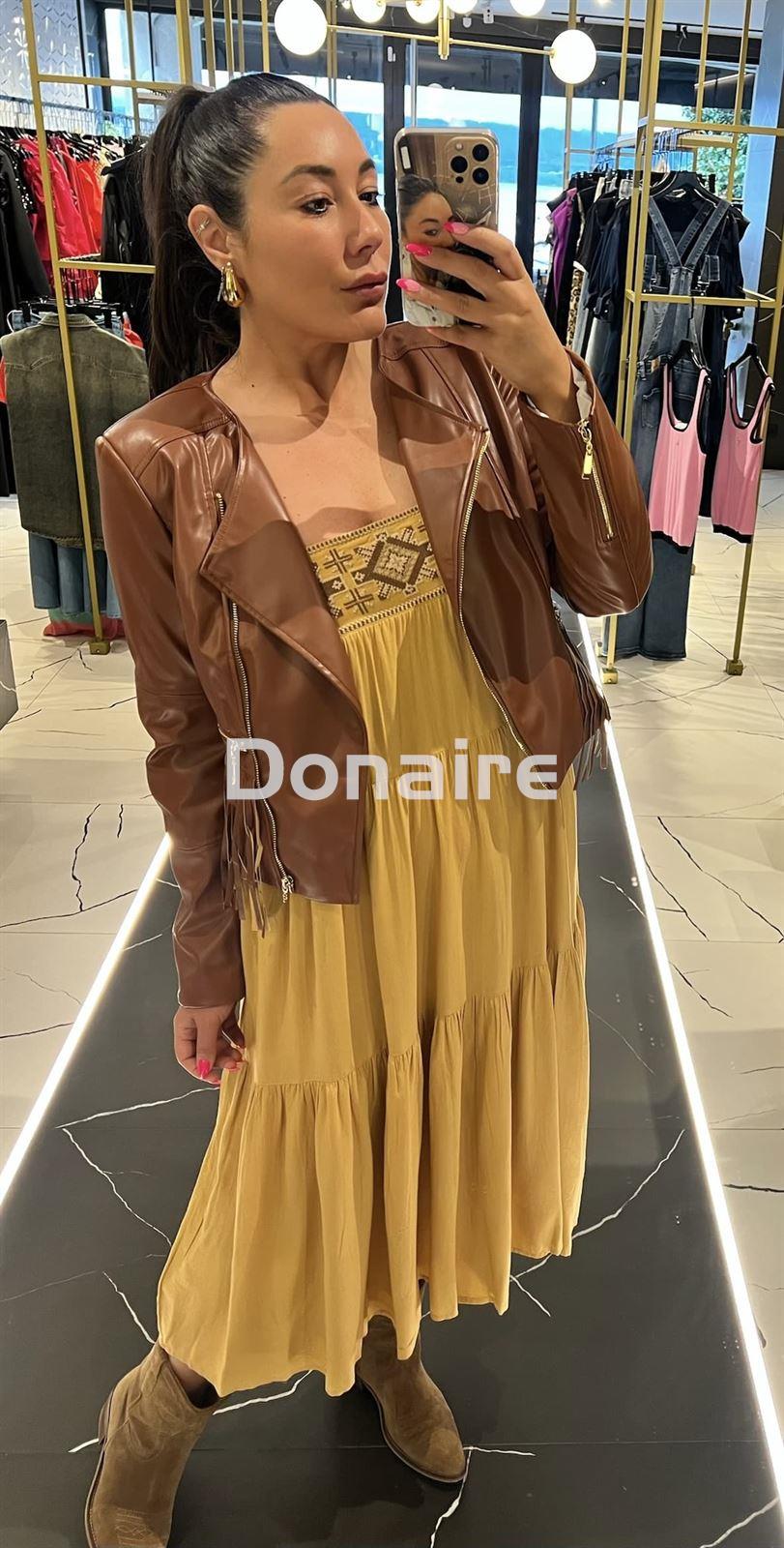 Vestido mostaza con bordado Goa Goa - Imagen 5