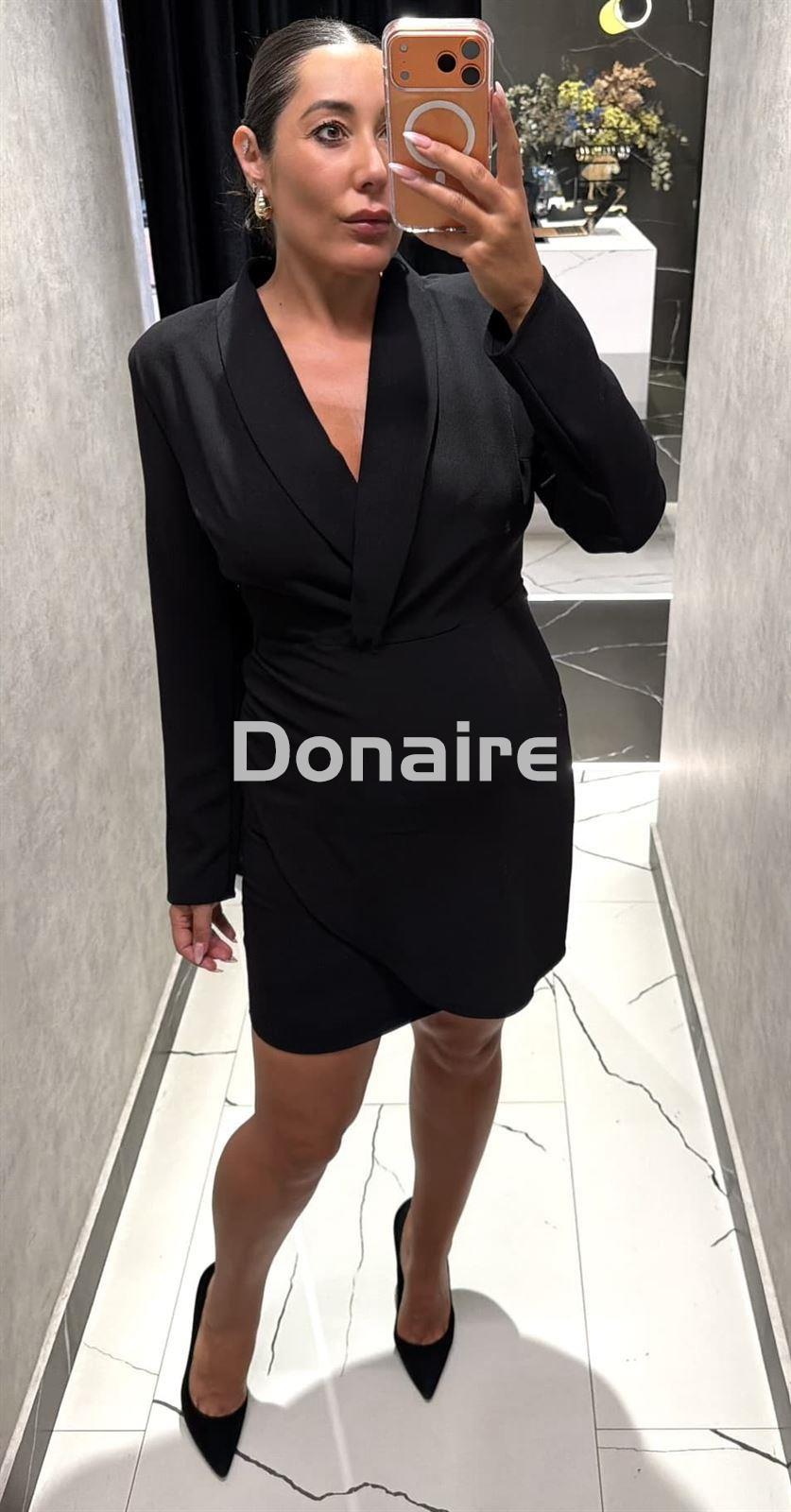 Vestido negro cuello smoking Koralline - Imagen 3