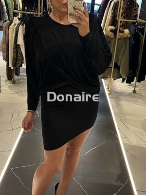 Vestido negro drapeado y hombreras Souvenir - Imagen 1