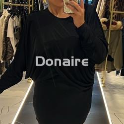 Vestido negro drapeado y hombreras Souvenir - Imagen 2