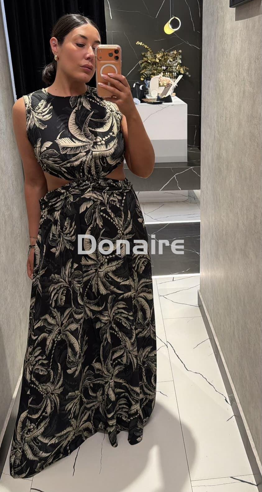 Vestido negro largo cut out palmeras Lez a Lez - Imagen 3