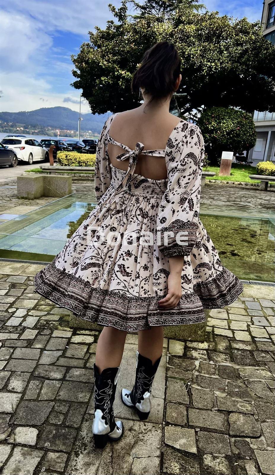 Vestido Nüd con combinación de estampados y manga globo - Imagen 2