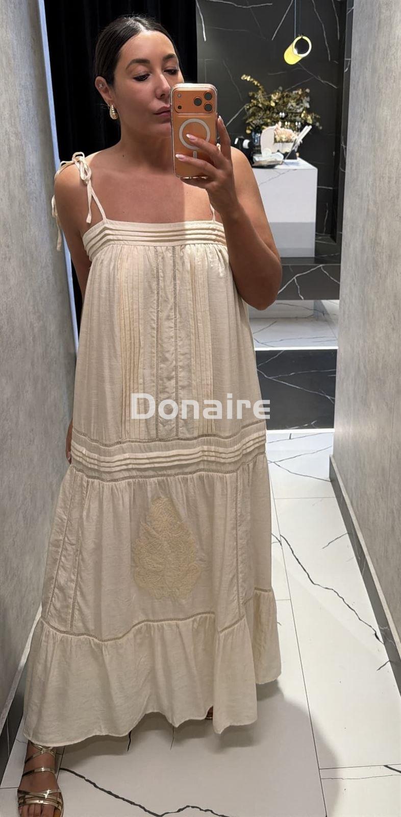 Vestido plisados y calados crudo NKN - Imagen 1