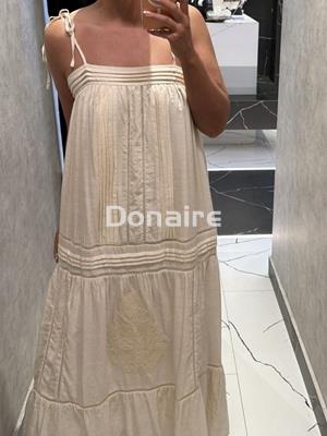 Vestido plisados y calados crudo NKN - Imagen 1