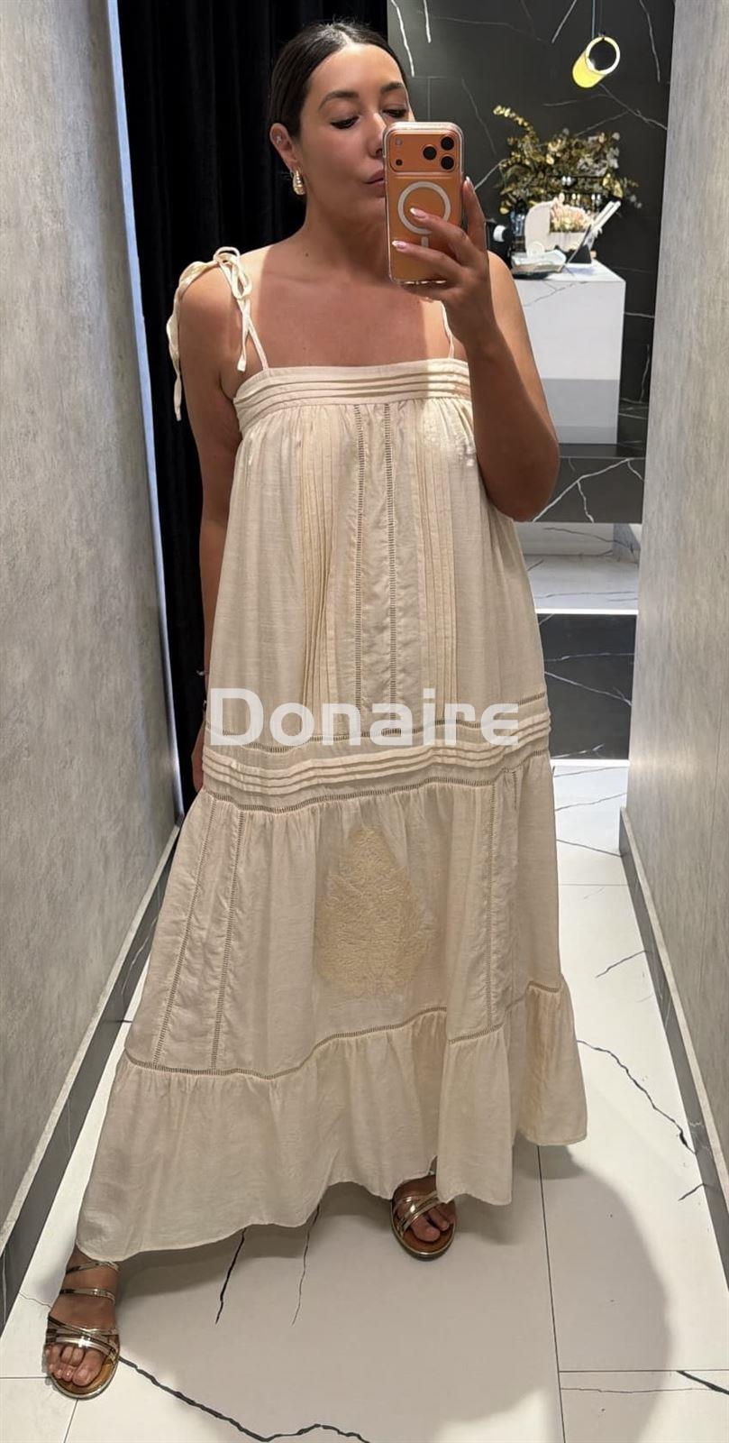 Vestido plisados y calados crudo NKN - Imagen 2