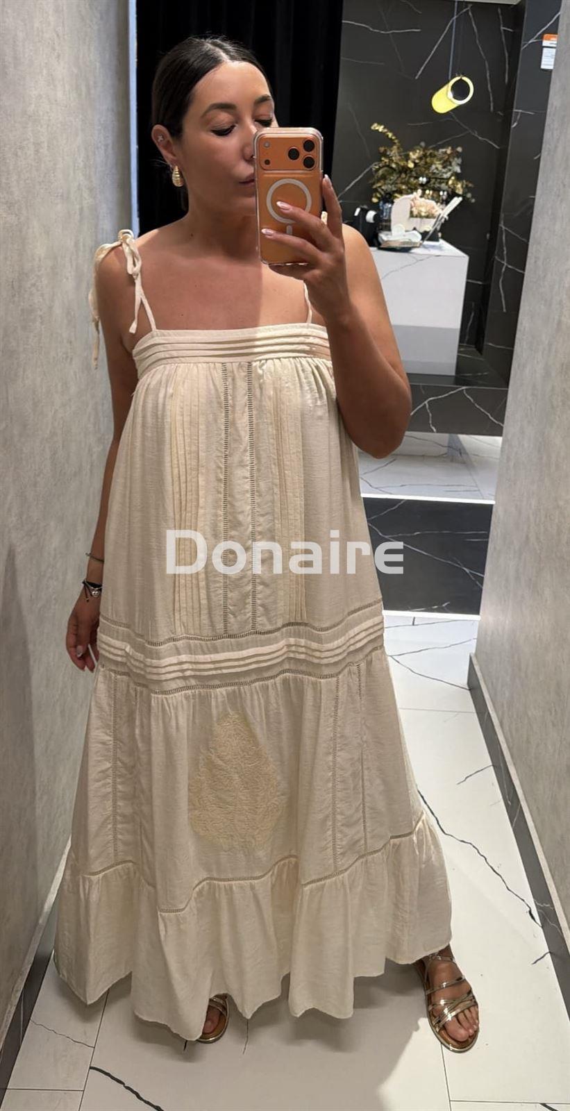 Vestido plisados y calados crudo NKN - Imagen 3