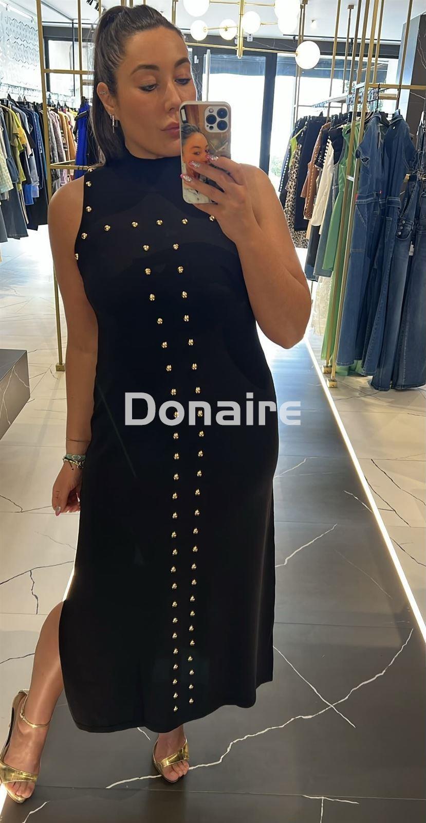 Vestido punto cuello perkins tachas doradas - Imagen 1